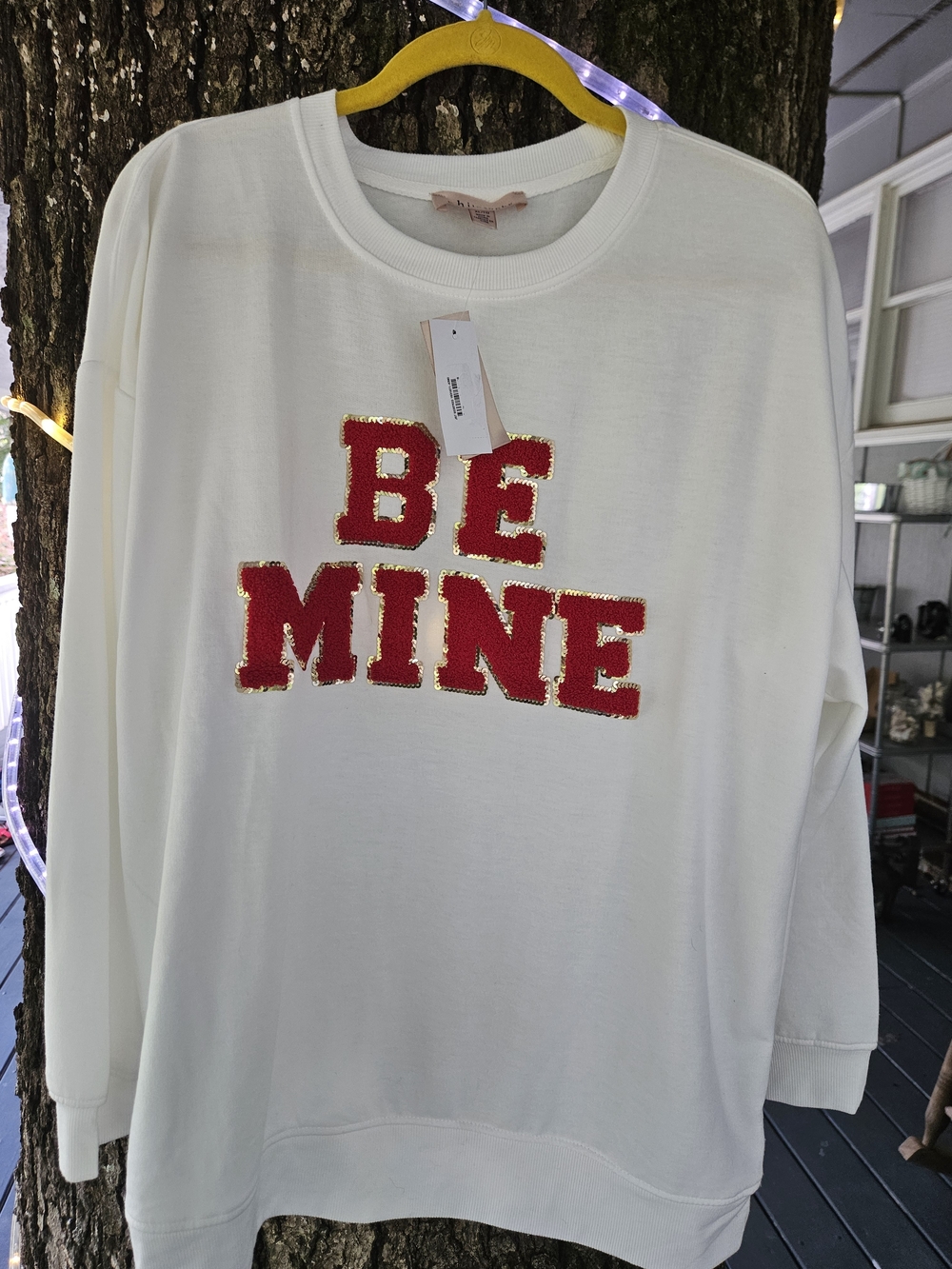 Philosophy White Sweatshirt with Red 'BE MINE' Lettering